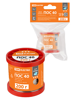 Припой ПОС 40, проволока, ГОСТ 21931-76, Ø1 мм, 200 г, катушка, инд. упак., "Алмаз" TDM