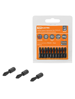 Набор бит PH2x25, односторонних, сталь S2, Е 1/4", намагниченные, торсионные, 10 шт., «Алмаз» TDM