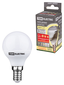 Лампа светодиодная FG45-6 Вт-230 В-3000 К–E14 "Лампа-ДИММЕР" TDM