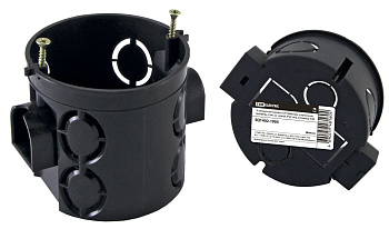 Установочная коробка СП D68х62мм, углубленная, саморезы, стык. уз, черная, IP20,  инд. штрихкод TDM