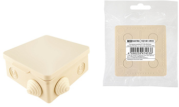 Распаячная коробка ОП 100х100х55мм, крышка, IP54, 8вх., сл. кость, инд. штрихкод TDM