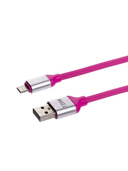 Дата-кабель, ДК 21, USB - Lightning, 1 м, силиконовая оплетка, розовый, TDM