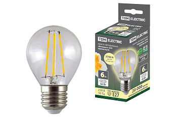 Лампа светодиодная "Филамент" G45-6 Вт-230 В-2700 К–E27 TDM