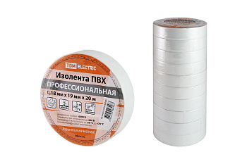Изолента ПВХ профессиональная 0,18х19мм Белая 20м TDM +7
