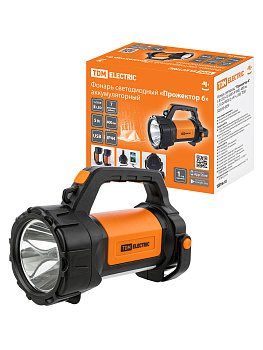 Фонарь светодиод. 'Прожектор 6' , 5 Вт LED+10 SMD, 400лм, 3,7 В 2х18650 2,4 А*ч, USB, TDM