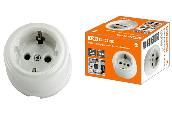 Розетка фарфоровая 2П+З 16А 250В белая «Болонь» TDM