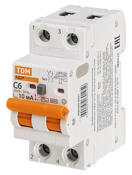 Диф.автомат АД2P 2Р  С6 10мА 6кА тип АС TDM