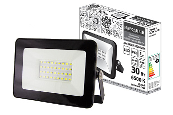 Прожектор светодиодный СДО30-3 "КОМПАКТ" 30 Вт, 6500 К, черный, Народный