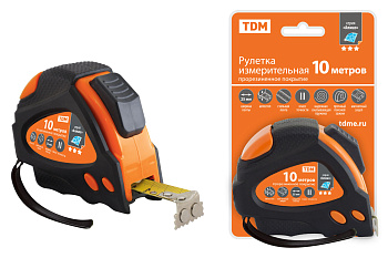Рулетка 10 м х 25 мм, тройная фиксация, автостоп, обрезиненный корпус, магнит, "Алмаз" TDM 