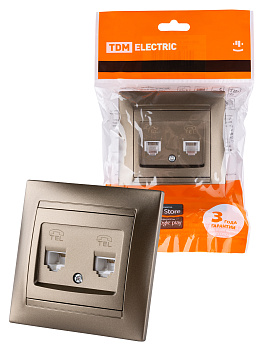 Розетка двойная телефонная RJ11  бронза "Лама" TDM