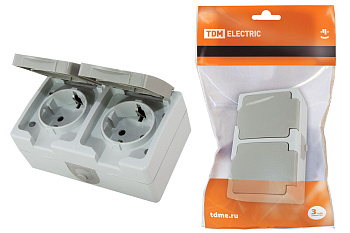 Розетка двойная 2П+3 (горизонтальная) открытой установки IP54 16А "Вуокса" TDM