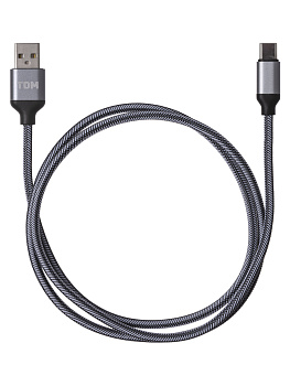 Дата-кабель, ДК 11, USB - USB Type-C, 1 м, тканевая оплетка, серый, TDM