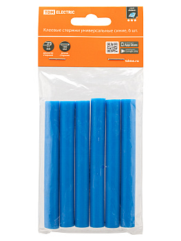 Клеевые стержни универсальные синие, 11 мм x 100 мм, 6 шт, "Алмаз" TDM