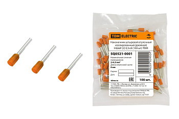 Наконечник штыревой втулочный изолированный (двойной) НШвИ (2) 0,5×8 (100 шт) TDM