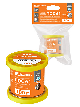 Припой ПОС 61, трубка с канифолью, ГОСТ 21931-76, Ø1 мм, 100 г, катушка, инд. упак., "Алмаз" TDM