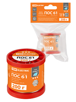 Припой ПОС 61, проволока, ГОСТ 21931-76, Ø2 мм, 200 г, катушка, инд. упак., "Алмаз" TDM