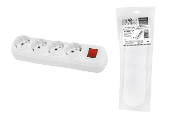 Колодка розеточная 4 гнезда 2П+3 c выключателем 16А 250В белая серии "Народная"