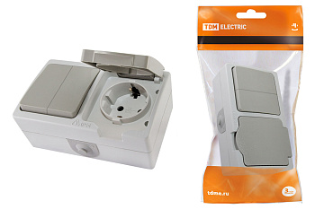 Блок комбинированный (горизонтальный) выключатель 2-кл. + розетка 2П+З с з/ш БКВР IP54 "Вуокса" TDM