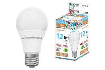 Лампа светодиодная НЛ-LED-A60-12 Вт-230 В-6500 К-Е27, (60х108 мм), Народная