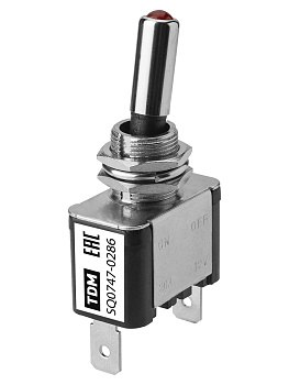 Выключатель-тумблер ASW-07D 1P 12В AC/DC 25А (3c) ON-OFF с фиксацией с красной LED подсветкой TDM