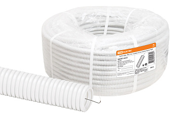 Труба гофрированная ПВХ d 32 с зондом (50 м) легкая, белая TDM