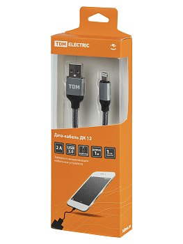 Дата-кабель, ДК 12, USB - Lightning, 1 м, тканевая оплетка, серый, TDM