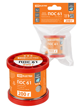 Припой ПОС 61, проволока, ГОСТ 21931-76, Ø1 мм, 200 г, катушка, инд. упак., "Алмаз" TDM